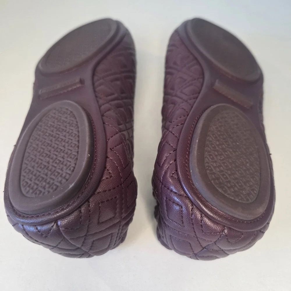 Tory Burch Minnie Quilted Nappa Leather Ballet Flats Port Burgundy Wine US 10